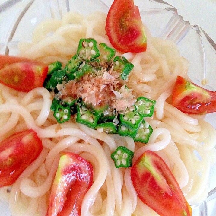 オクラとトマトの冷やしうどん♡